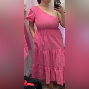 Pink Smocked midi Dress